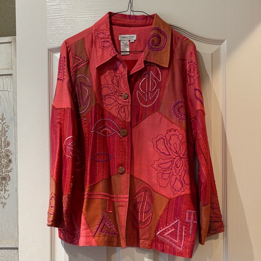 Coldwater Creek Vibrant Red Patchwork Blazer